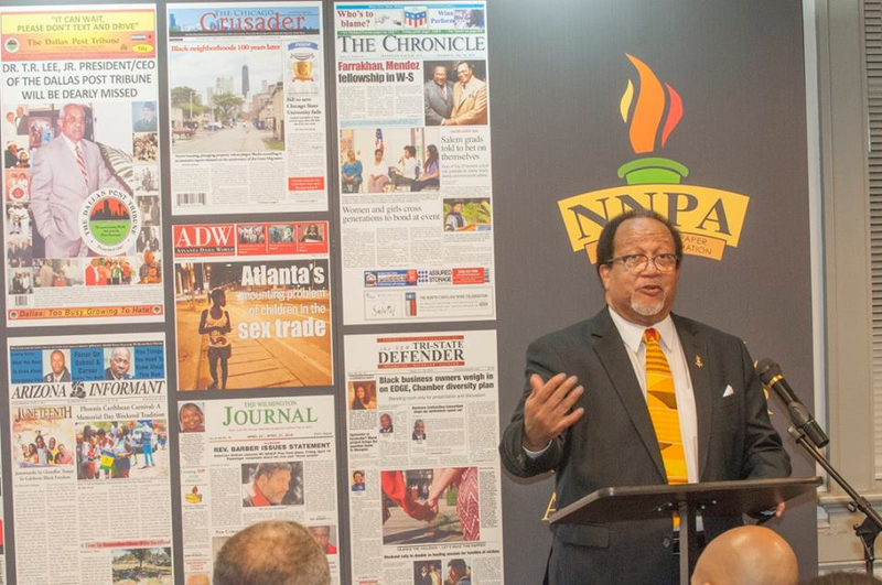 Benjamin C. Chavis Jr., shown at a September meeting of the Journalists Roundtable in Washington, was promised the first post-Inauguration interview with Donald J. Trump. (Credit: George Tolbert IV)